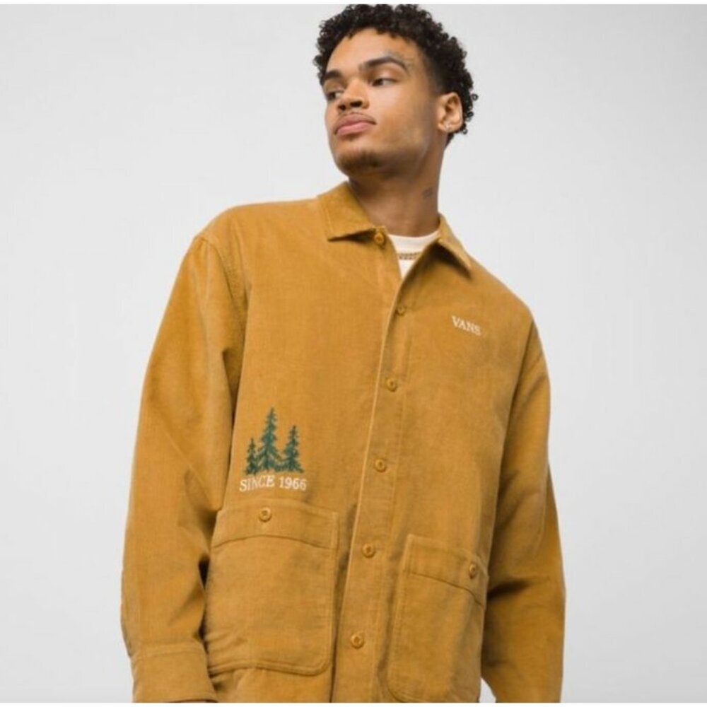 Vans Mens Scenic Embroidered Tree Pockets Corduroy Jacket Small Brown FA NWOT